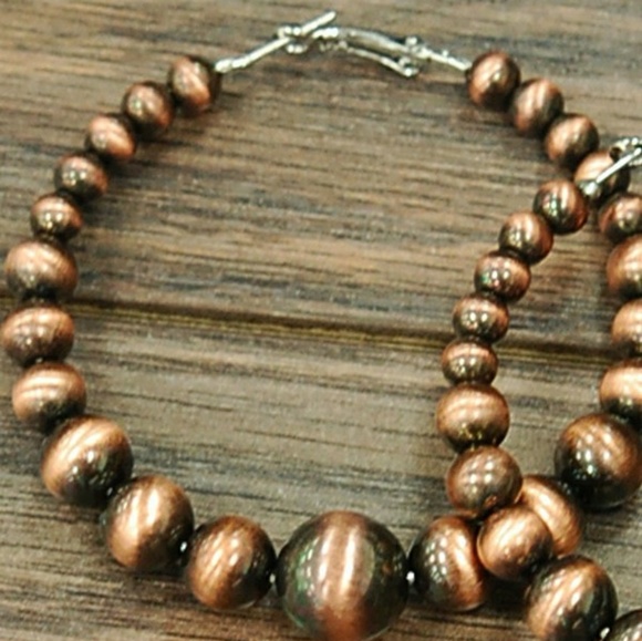 Mega Western Navajo Copper Pearl Hoops - Picture 2 of 3