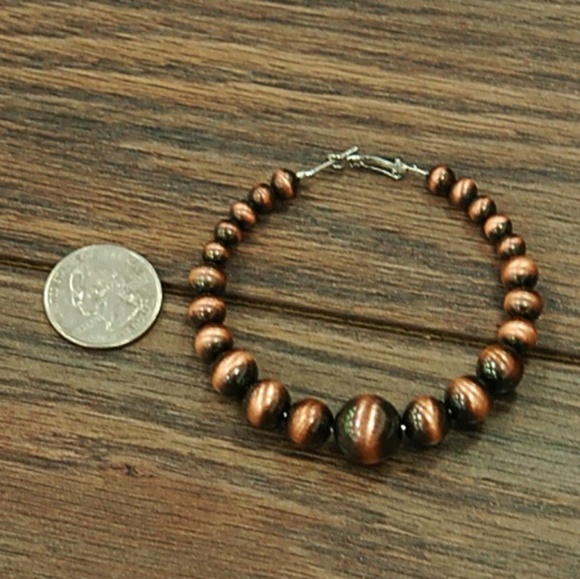Mega Western Navajo Copper Pearl Hoops - Picture 3 of 3