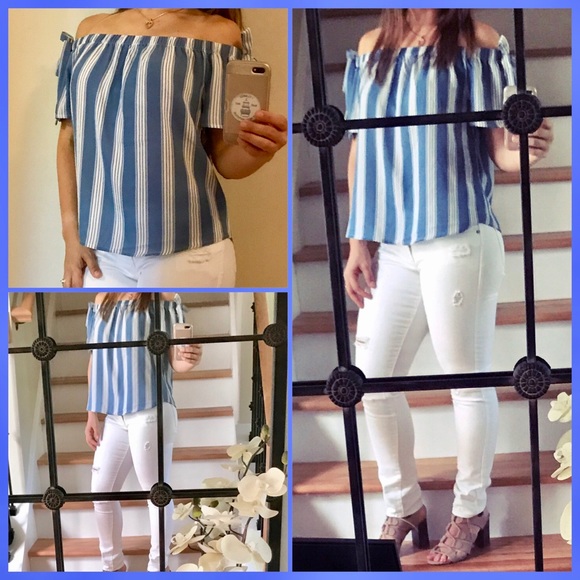 STRIPED OFF THE SHOULDER TOP - Picture 3 of 5