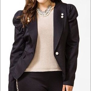 Puffed-Sleeve Black Blazer