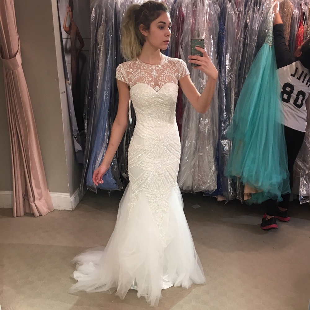 White Sherri Hill Mermaid Prom Dress - Picture 1 of 4