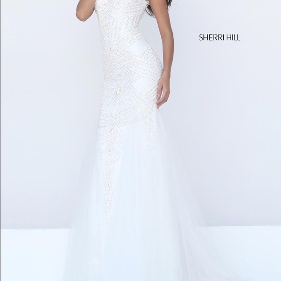 White Sherri Hill Mermaid Prom Dress - Picture 4 of 4