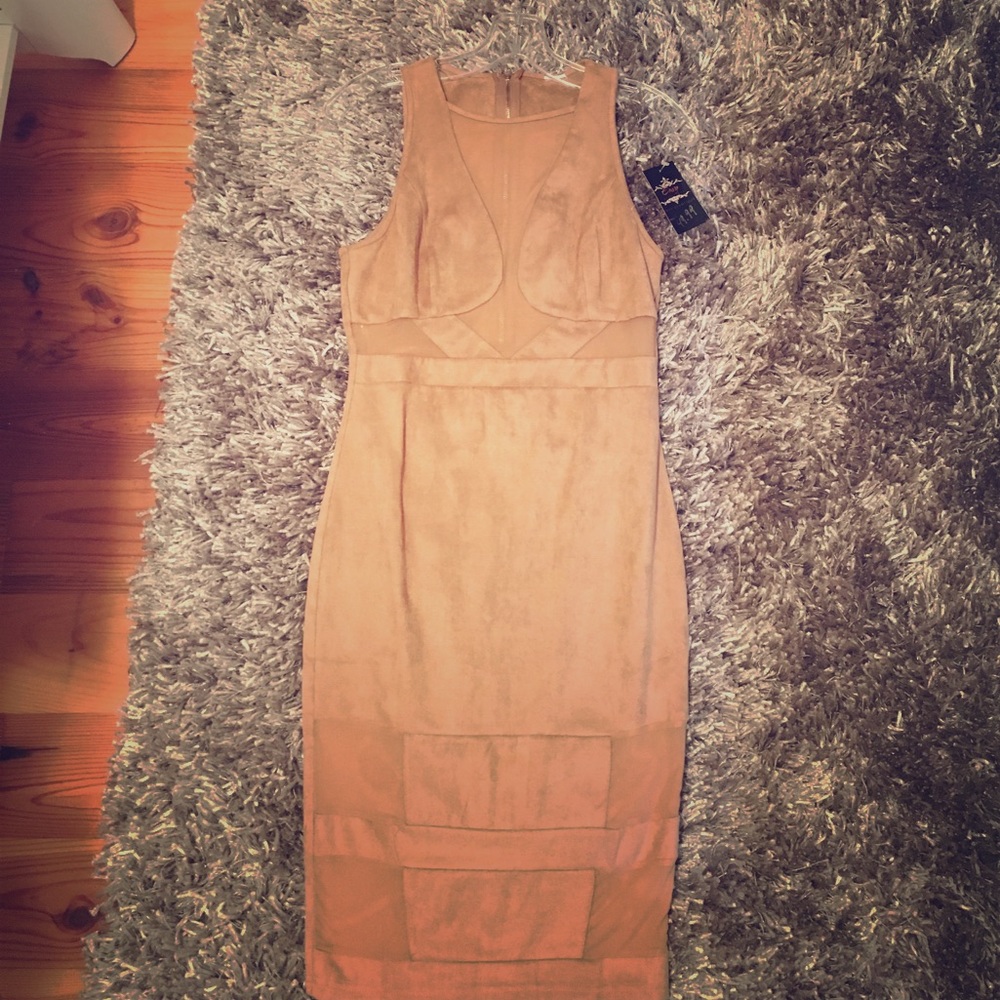🚨 SOLD 🚨Faux Suede Dress with Mesh Panels