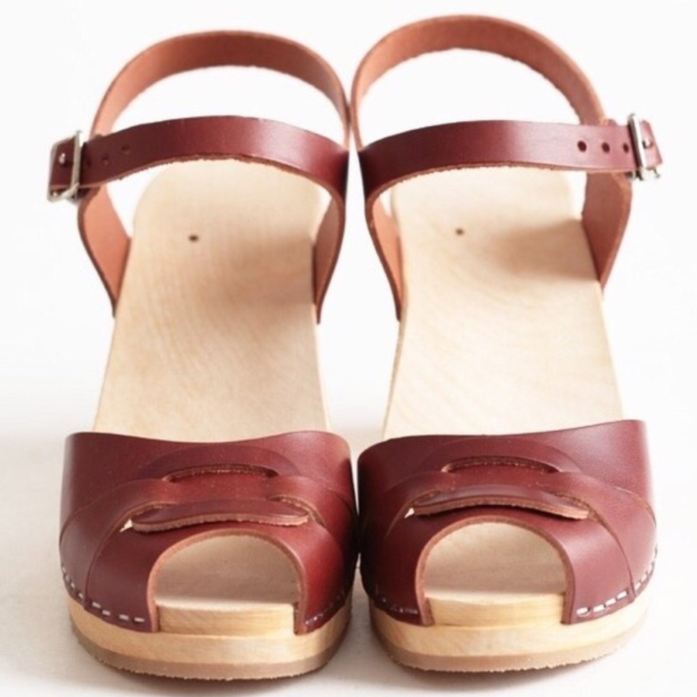 Swedish Hasbeens Super High Peep Toe Clogs