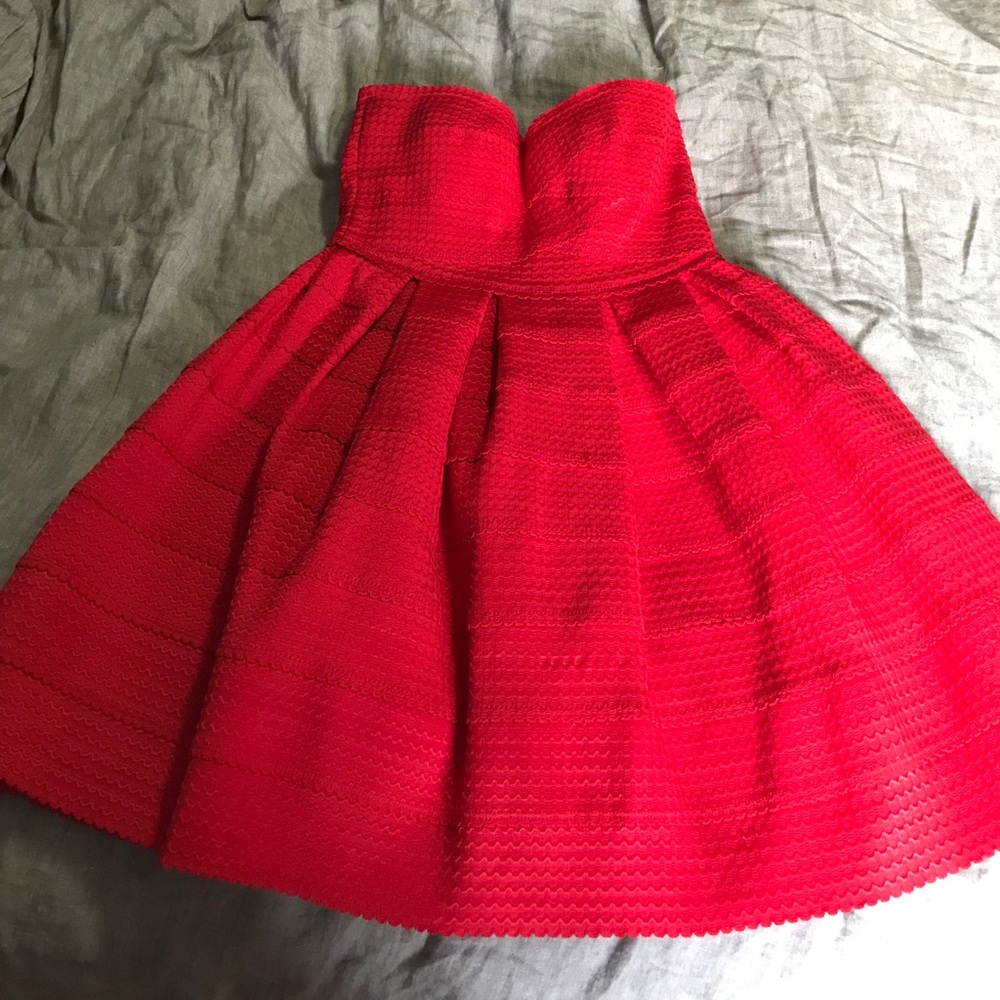 Strapless red dress