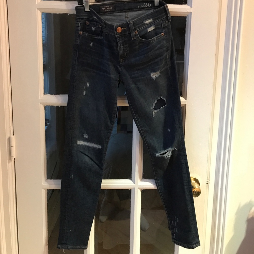J Crew Toothpick Distressed Skinny Denim Jeans 26