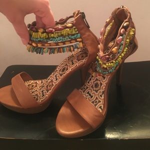 Beaded tan stilettos
