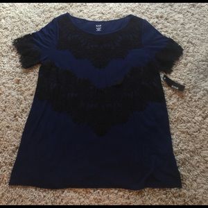 NWT ANA Blue and Black Lace Tee - size L