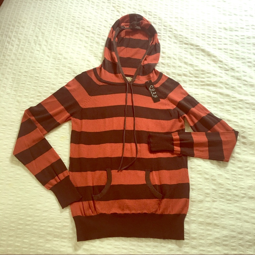 Rust and brown hoodie stretchy cotton sweater. NWT