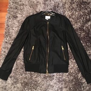 Bebe Black Leather Bomber Jacket