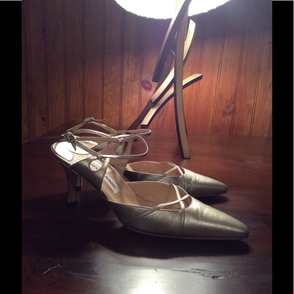 Manolo Blahnik Designer Heels in pewter
