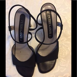 Fabulous black strappy sandals with silver heals.