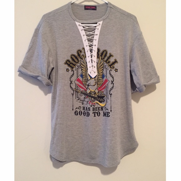 Grey 'Rock N Roll' Lace Up Choker Top NWOT - Picture 2 of 4