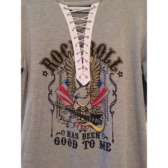 Grey 'Rock N Roll' Lace Up Choker Top NWOT - Picture 3 of 4