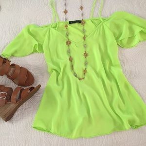Neon Cold Shoulder Top