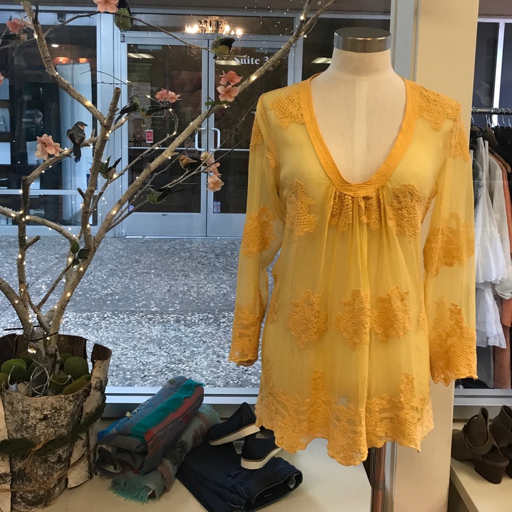 Sheer saffron embroidered blouse