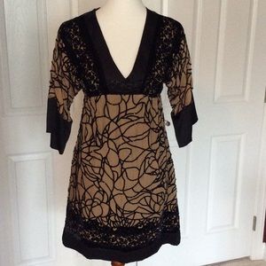 Hale Bob Silk & velvet beaded black cocktail dress