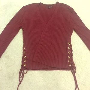 Material Girl Maroon Open Cardigan