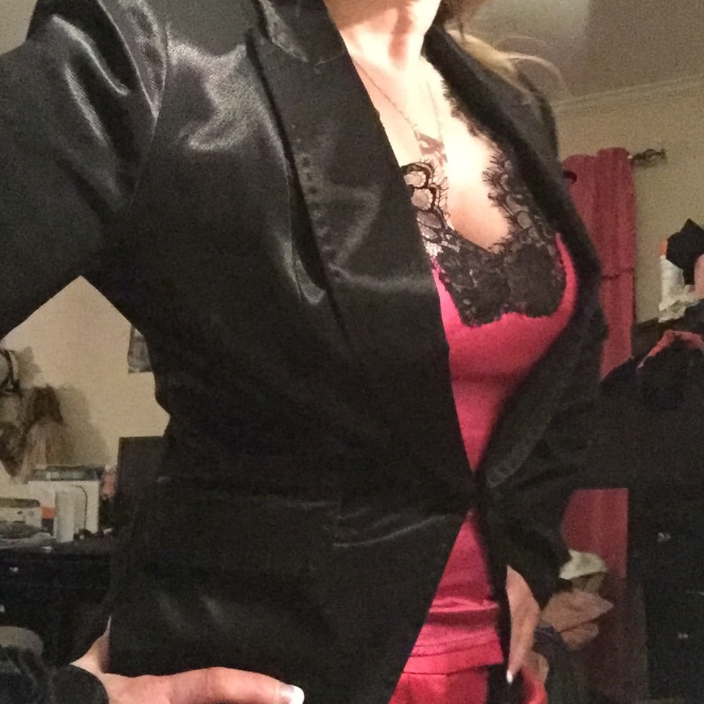 H&M Black Satin Tuxedo One Button Jacket Size 8