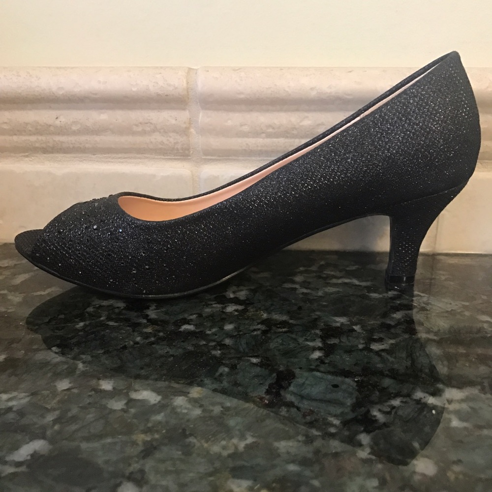  Glittery Black Bonnibel Holiday Open-Toe Pumps
