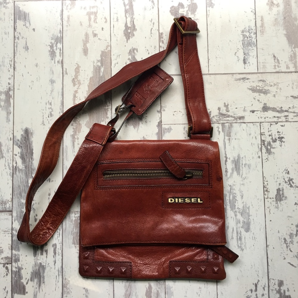 Diesel red leather messenger bag