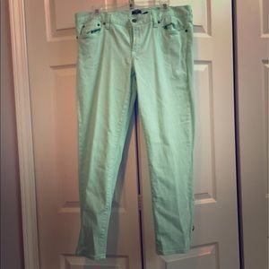 Mint colored skinny jeans by J. Crew