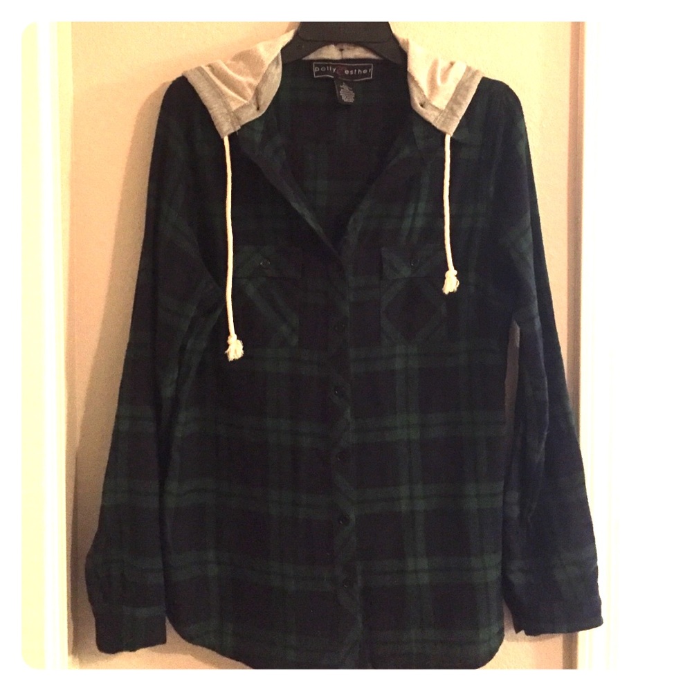 Green and blue Hooded Flannel