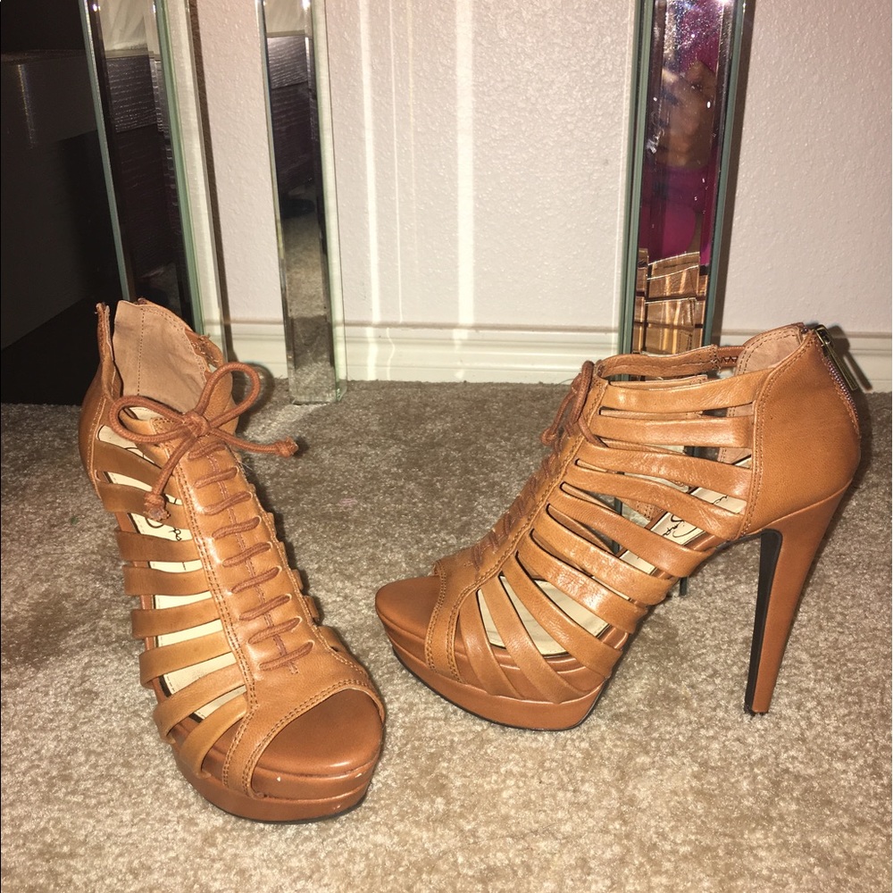 Jessica Simpson lace up leather sandal heels