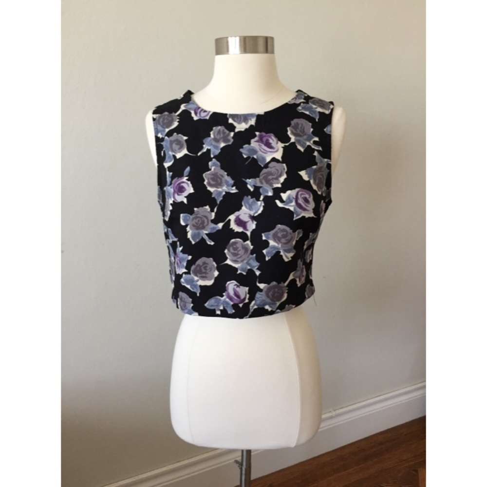 Black Floral Boho Vintage Crop Top