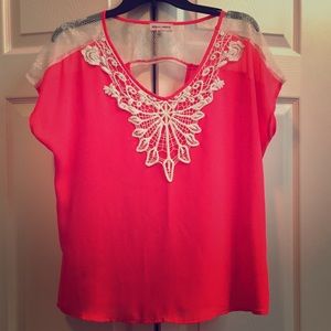 Pink flowy top with crochet details