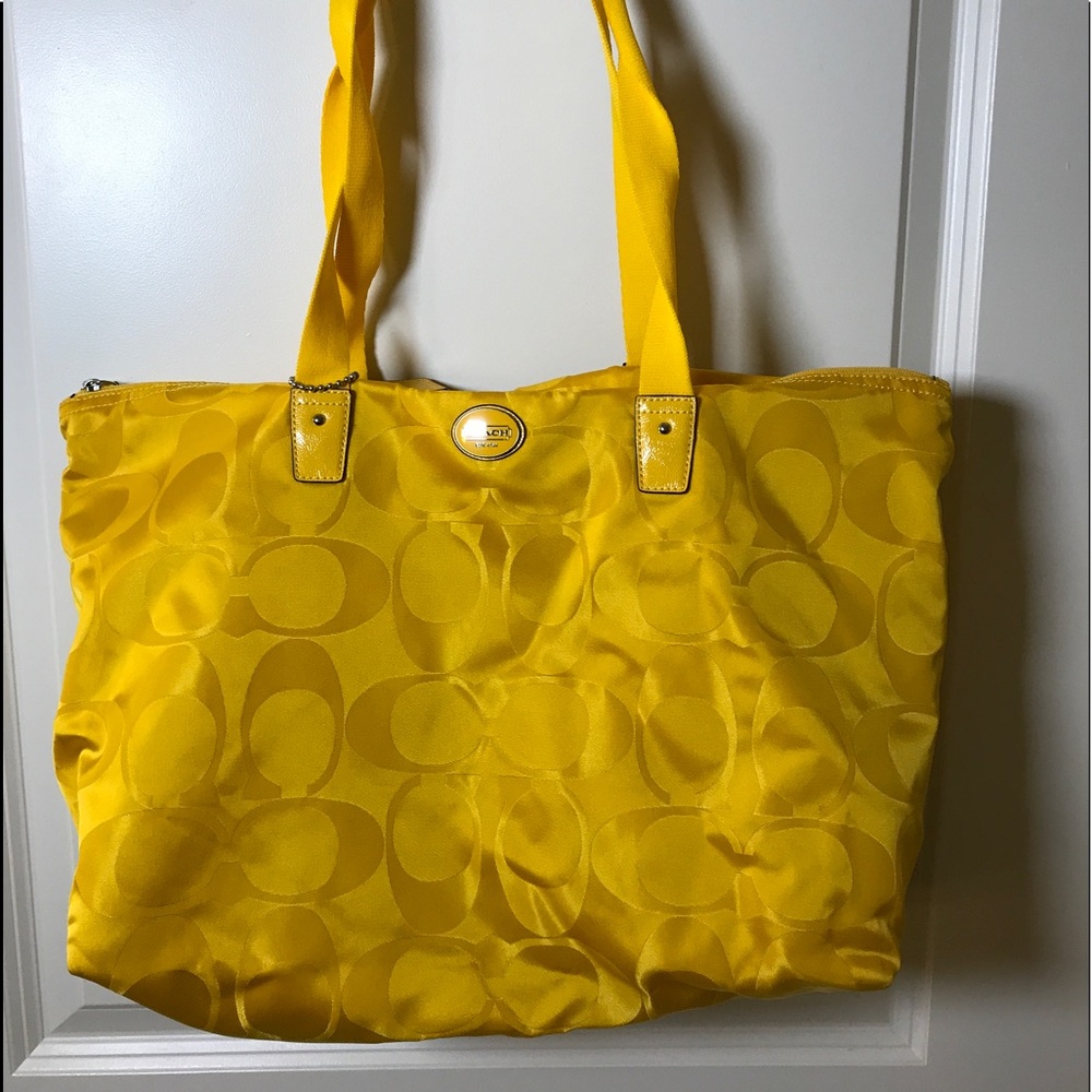 Coach nylon yellow weekender tote