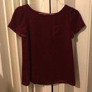 LOFT Sz XS Deep Red Velvet Short-Sleeve Blouse