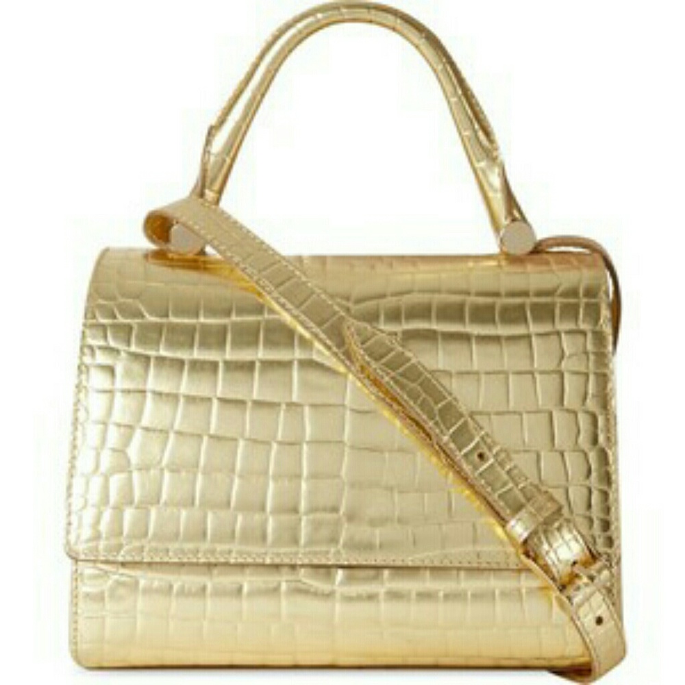 MAX MARA Gold Crocodile Print J Bag Handbag