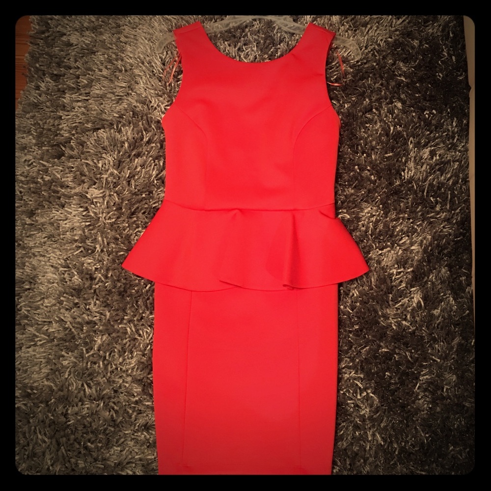 Topshop Coral Peplum Scuba Dress