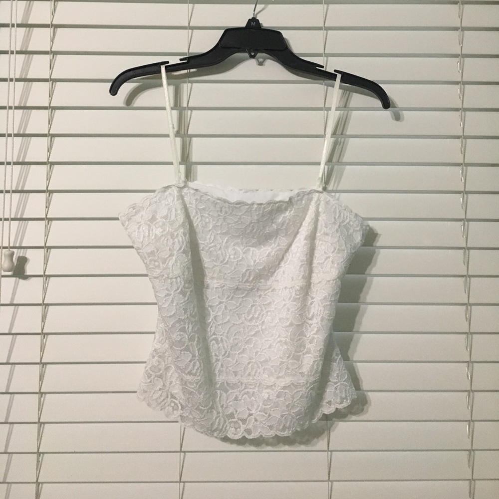 White House Black Market white lace spaghetti tank