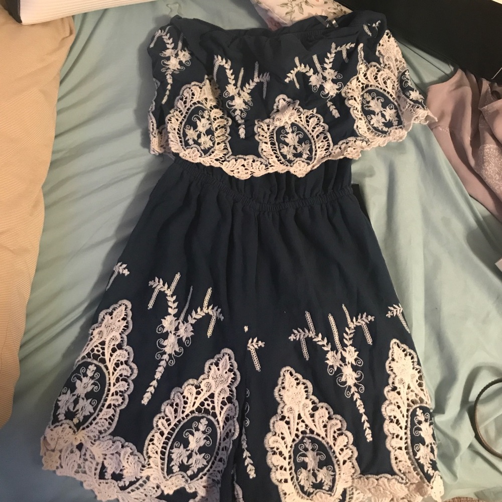 Navy lace romper