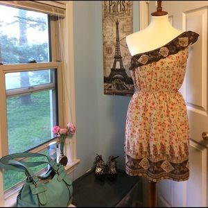 one shoulder ruffle patterned dress