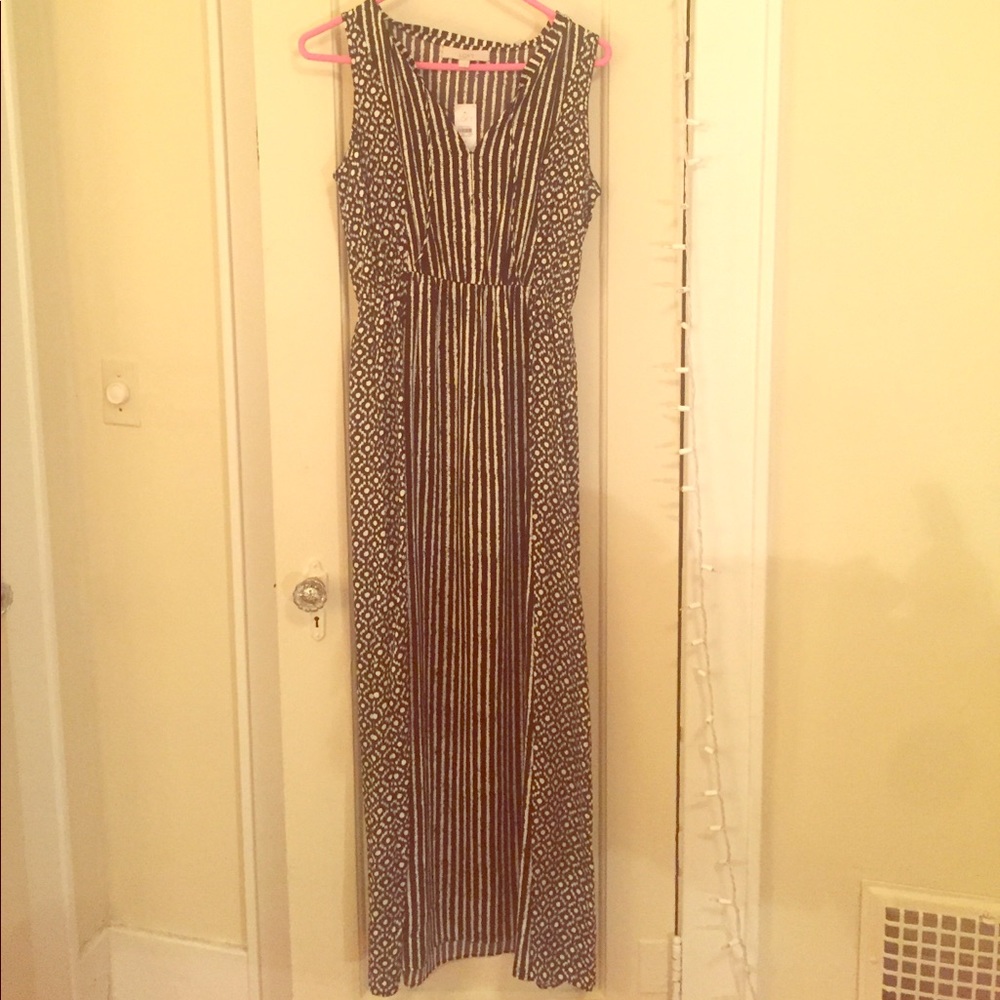 Loft Maxi Black and White Patterned Dress