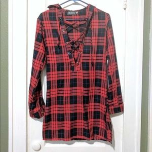 Low Cut Red Plaid Dress