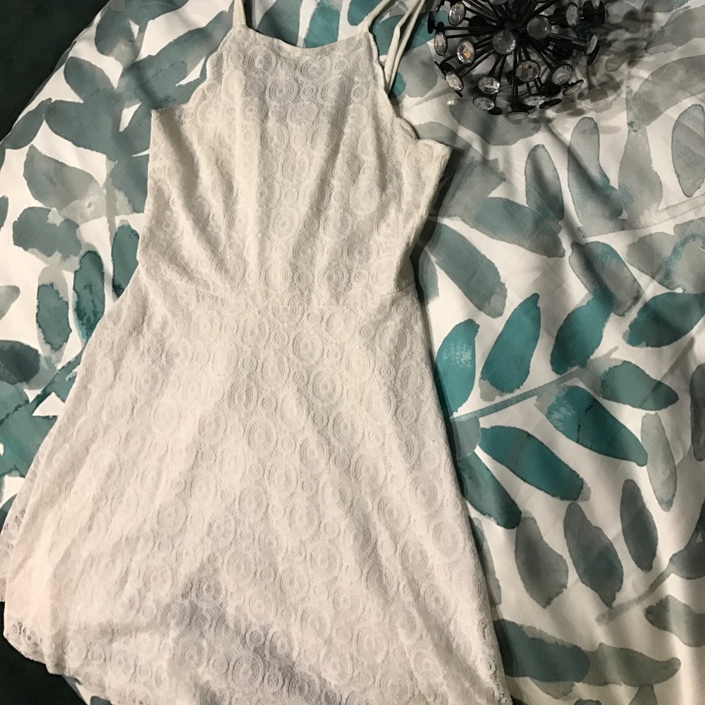 H&M white lace high neck skater dress
