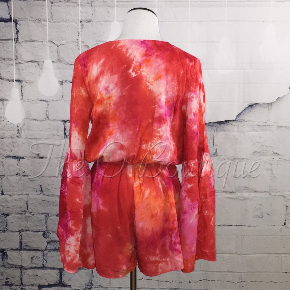 🎉CLEARANCE🎉 Pink Tie-Dye Bell Sleeves Romper - Picture 5 of 6