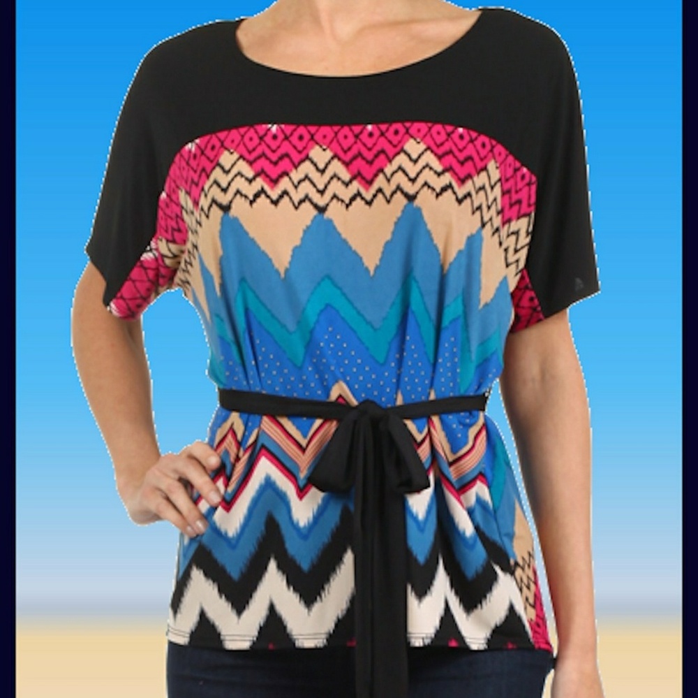 New Plus Aztec chevron belted top shirt blouse