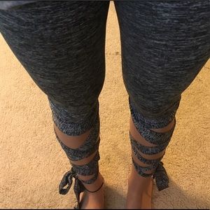 grey tie yoga leggings