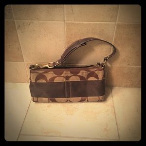 Authentic Brown Striped Coach Mini Shoulder Bag