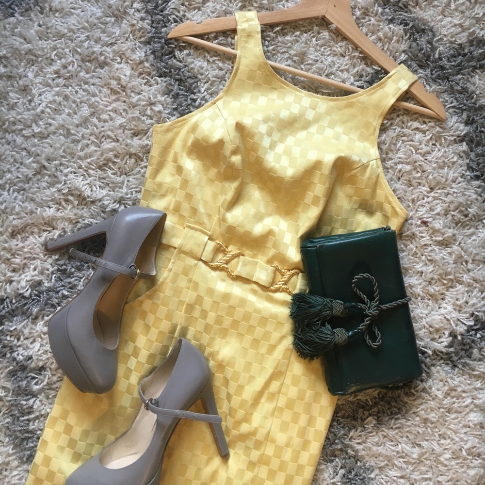 Vintage yellow pin up cocktail dress M