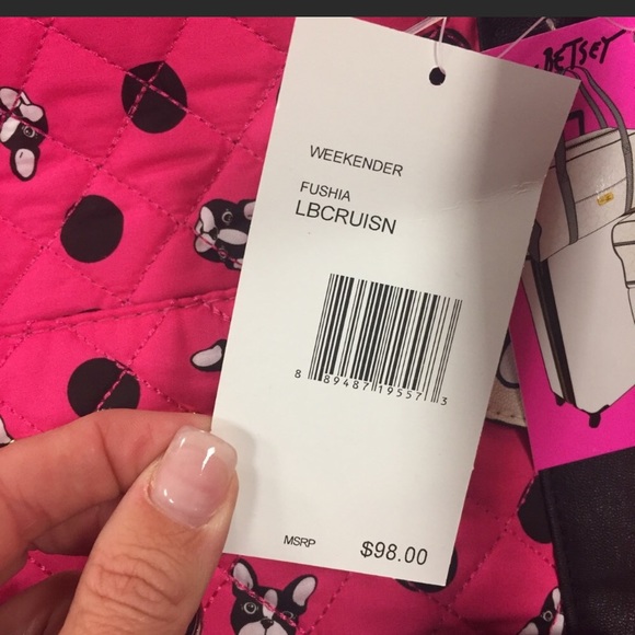 Betsey Johnson Fuchsia Frenchie Weekender Duffel - Picture 7 of 8