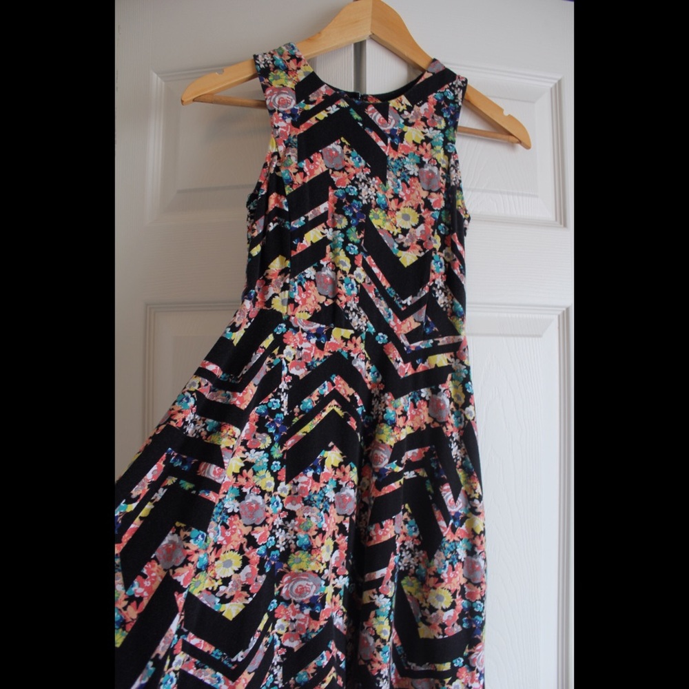 Floral and geometric print dress