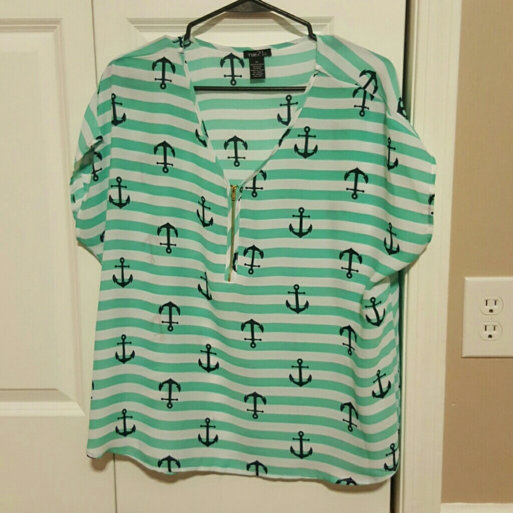 Rue 21 striped anchor top with zip front