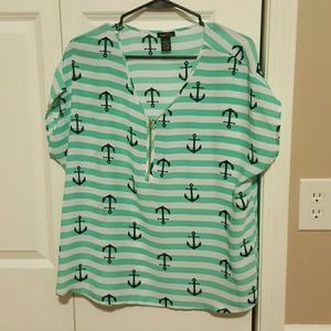 Rue 21 striped anchor top with zip front