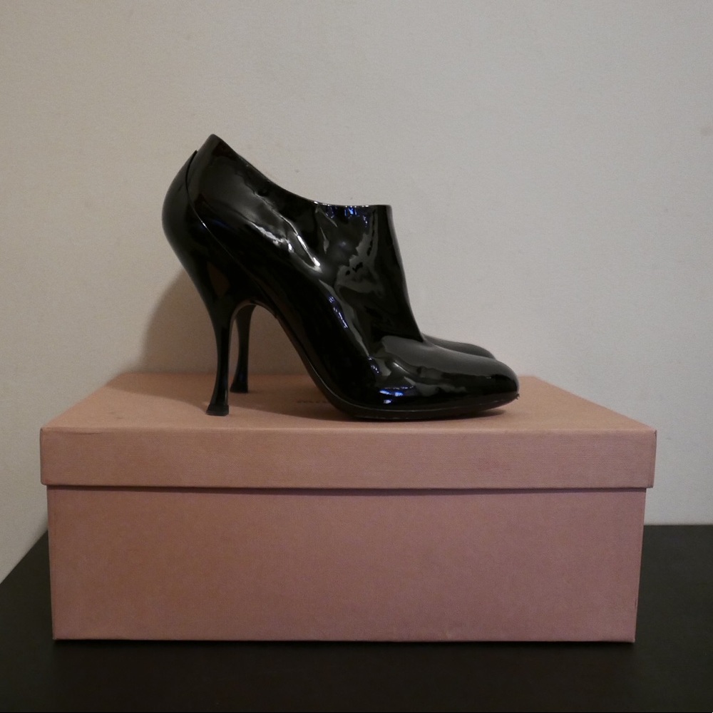Miu Miu black patent leather booties